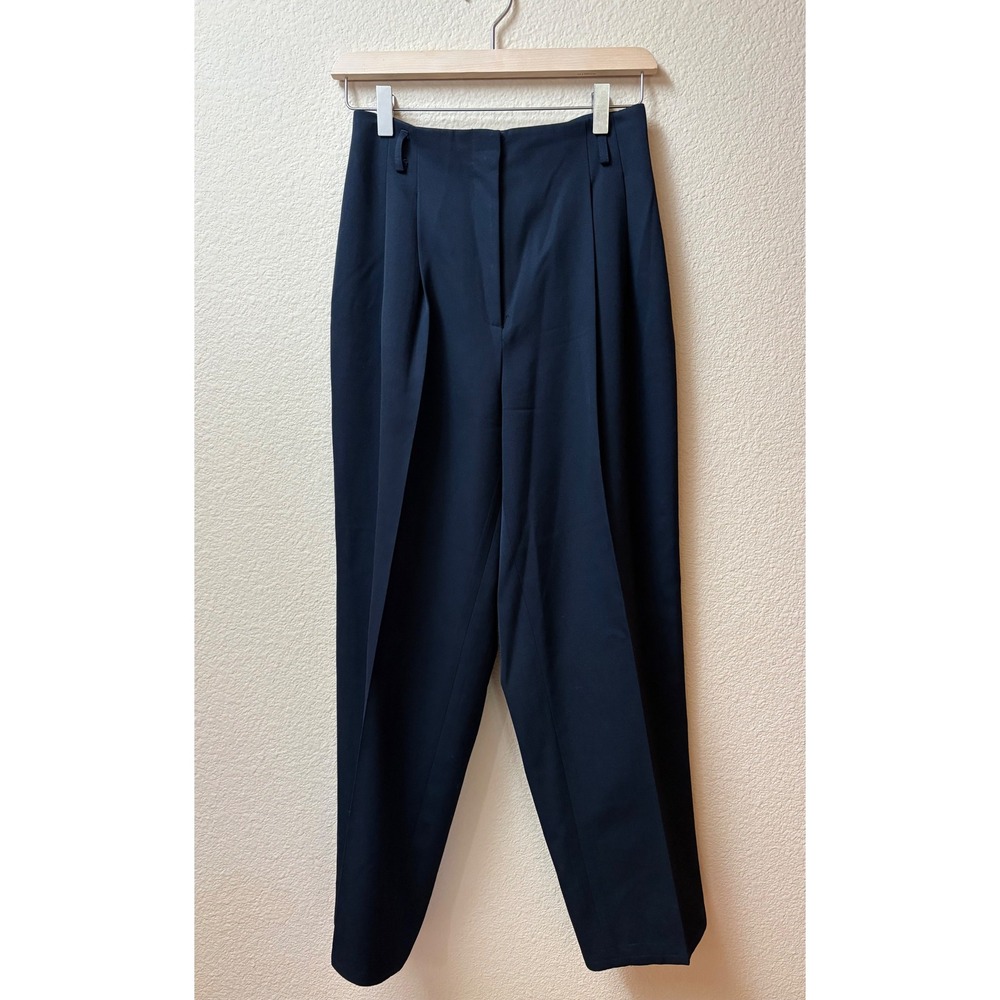 Vintage 100% Wool High Waisted Pleated Trousers Black Tapered Dress Pants Sz 10